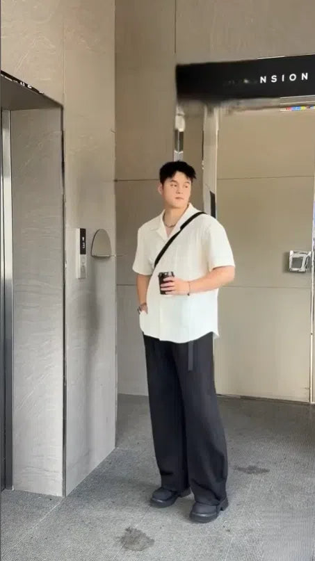 Cuban Collar Textured Short Sleeve Shirt