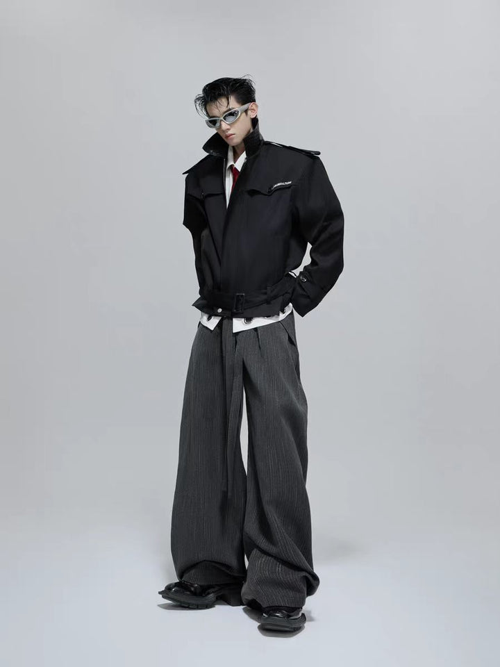 Wide Leg Pinstripe Split Drape Pants