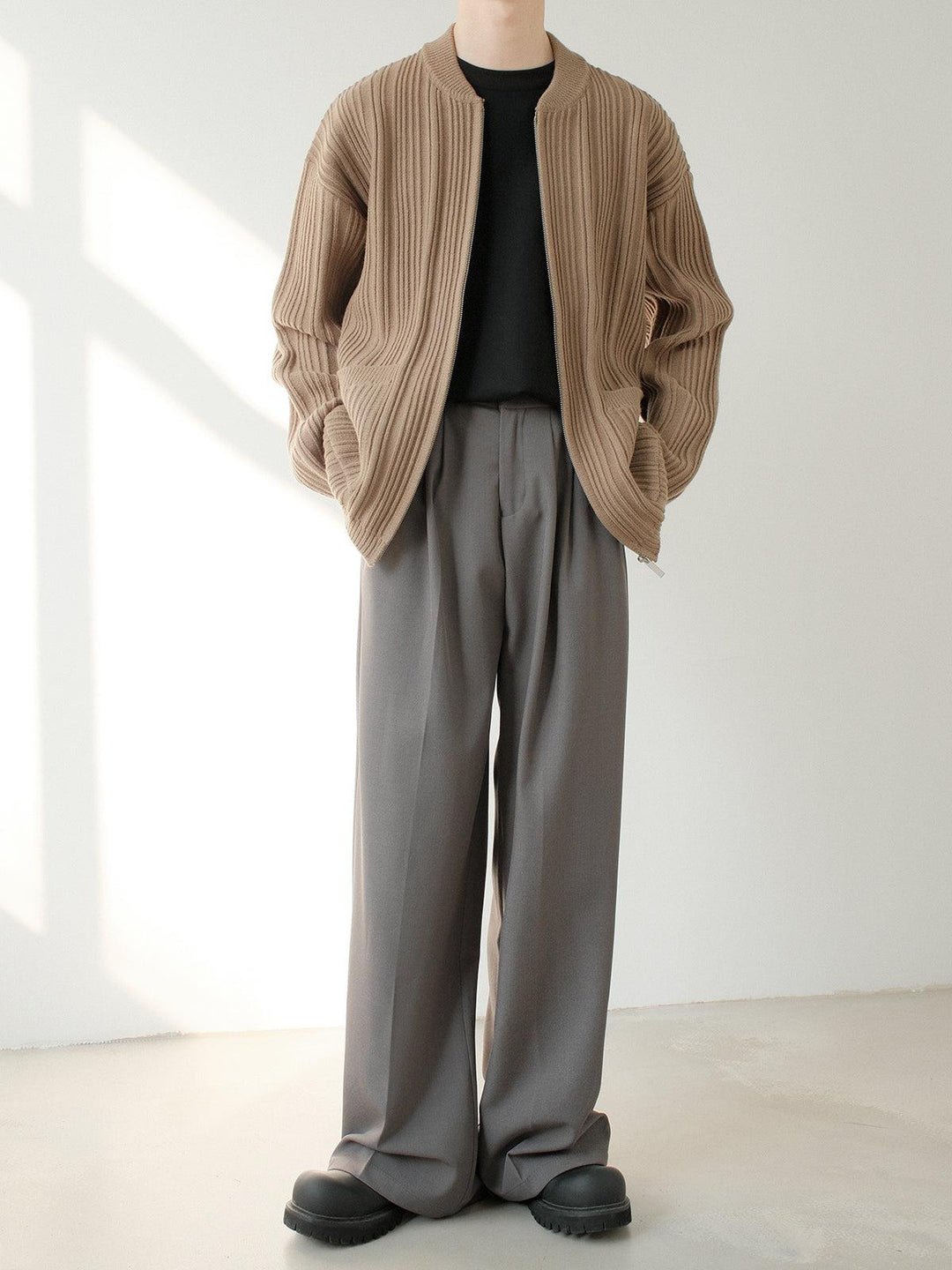 Ribbed Knit Cardigan Jacket