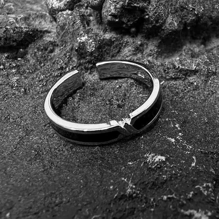Adjustable Open Band Ring with Black Inlay