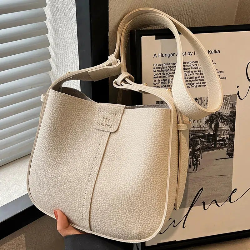 Adjustable Strap Leather Bucket Bag