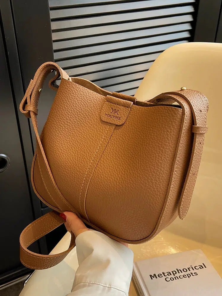 Adjustable Strap Leather Bucket Bag