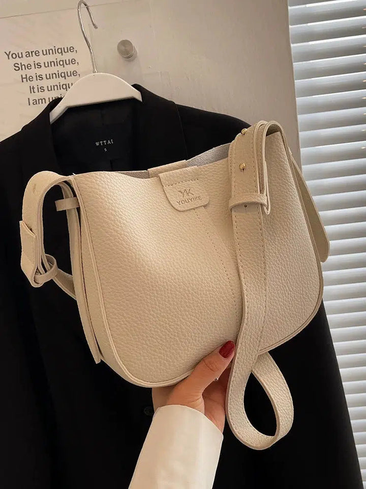 Adjustable Strap Leather Bucket Bag