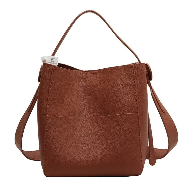 Adjustable Strap Leather Bucket Bag