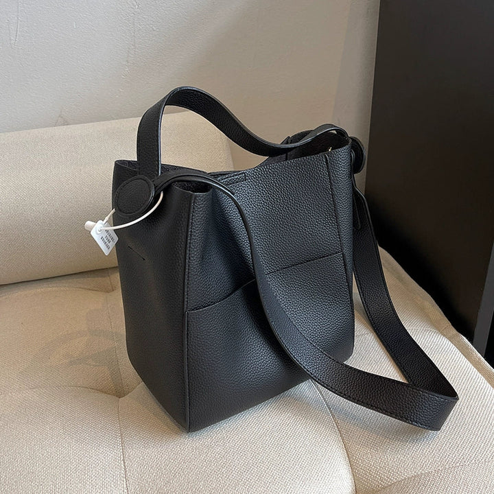Adjustable Strap Leather Bucket Bag