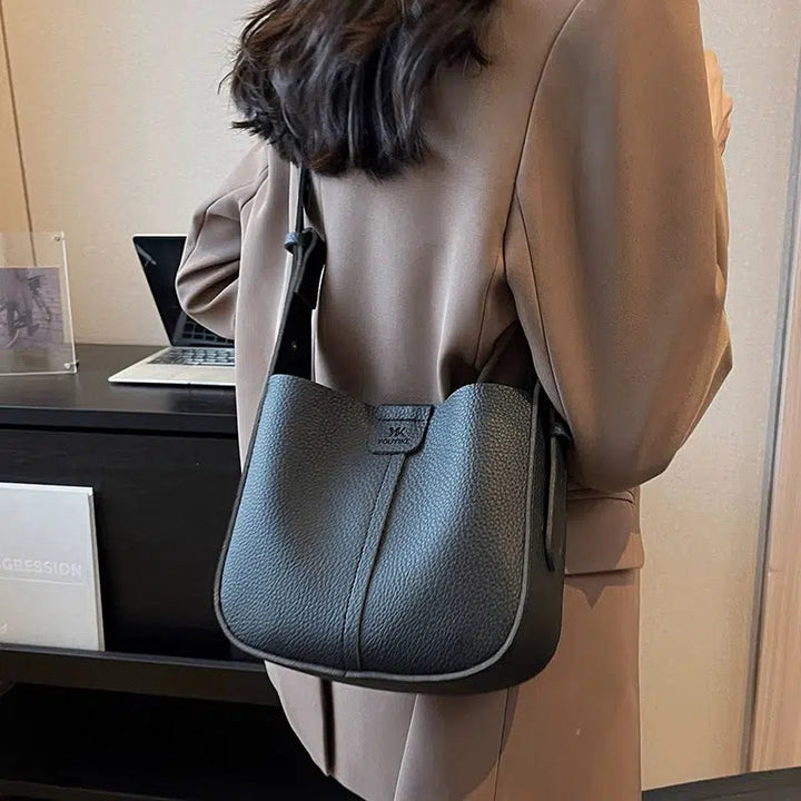 Adjustable Strap Leather Bucket Bag