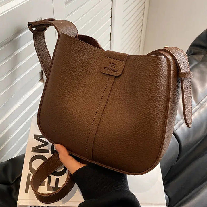 Adjustable Strap Leather Bucket Bag