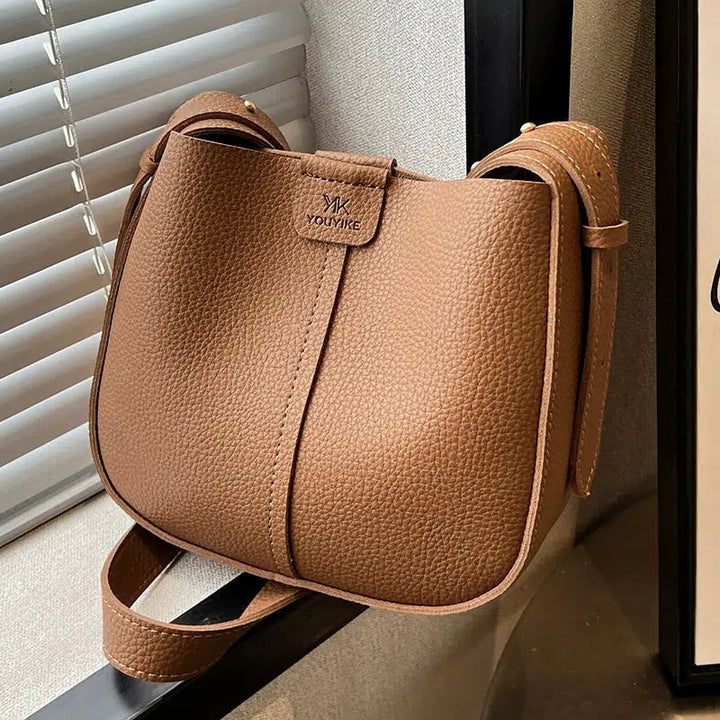 Adjustable Strap Leather Bucket Bag