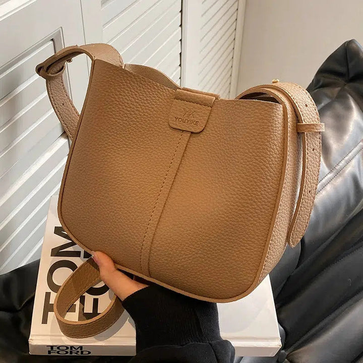 Adjustable Strap Leather Bucket Bag