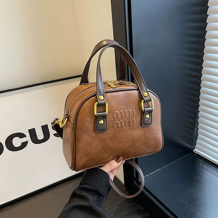 Adjustable Strap Leather Handbag