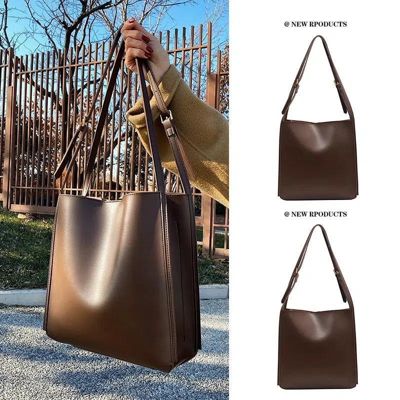 Adjustable Straps Leather Tote Bag