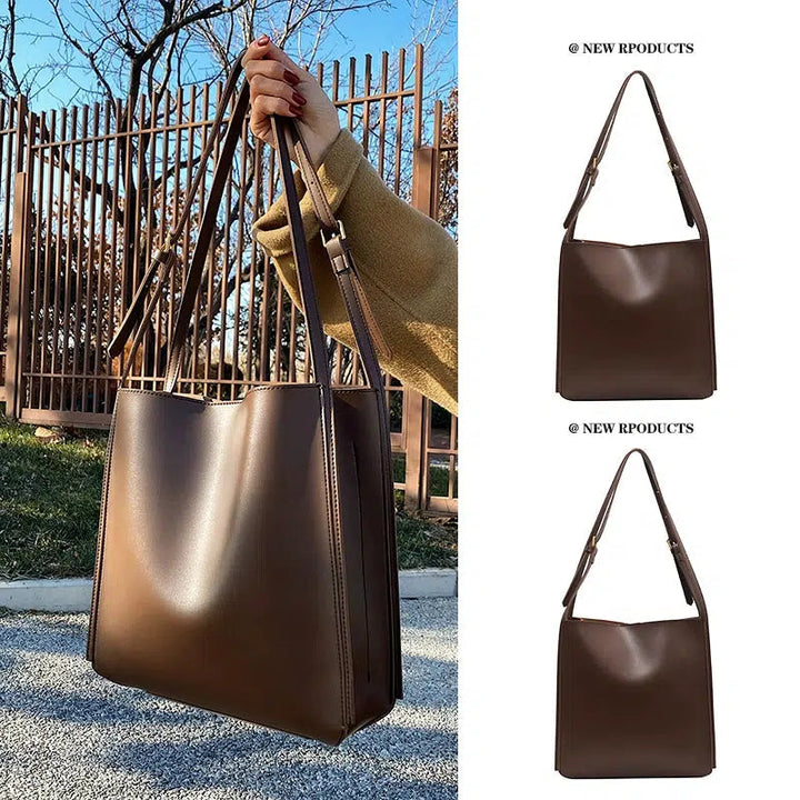 Adjustable Straps Leather Tote Bag