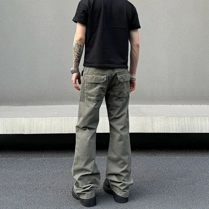 Army Green Straight-leg Cargo Pants
