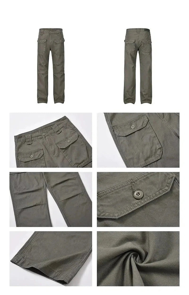 Army Green Straight-leg Cargo Pants