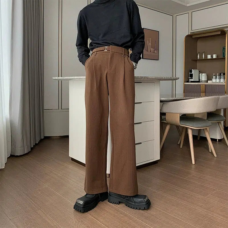 Autumn and Winter Pleated Pants with Adjustable Belt