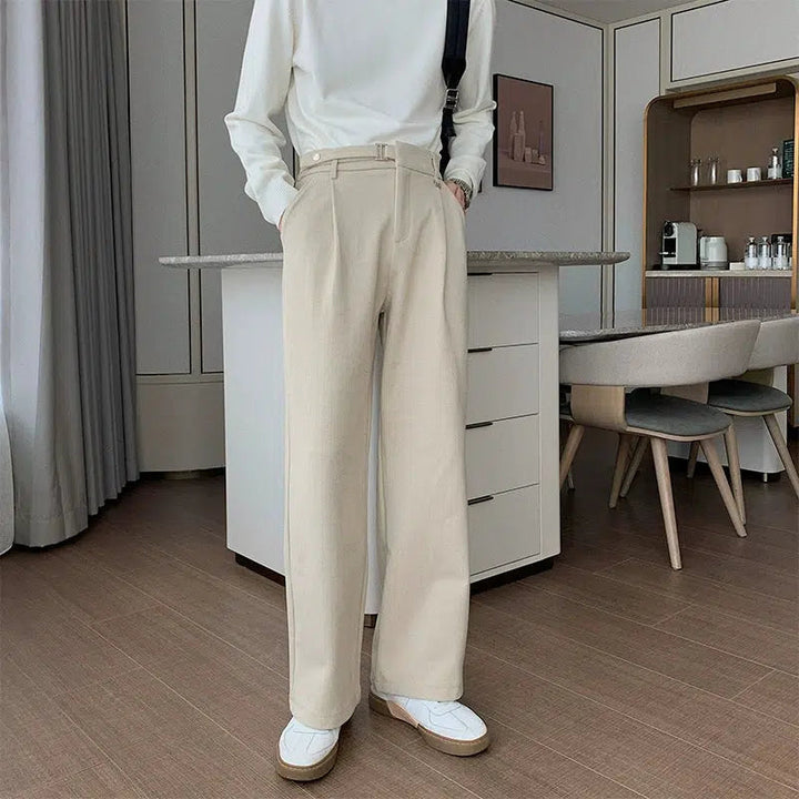 Autumn and Winter Pleated Pants with Adjustable Belt