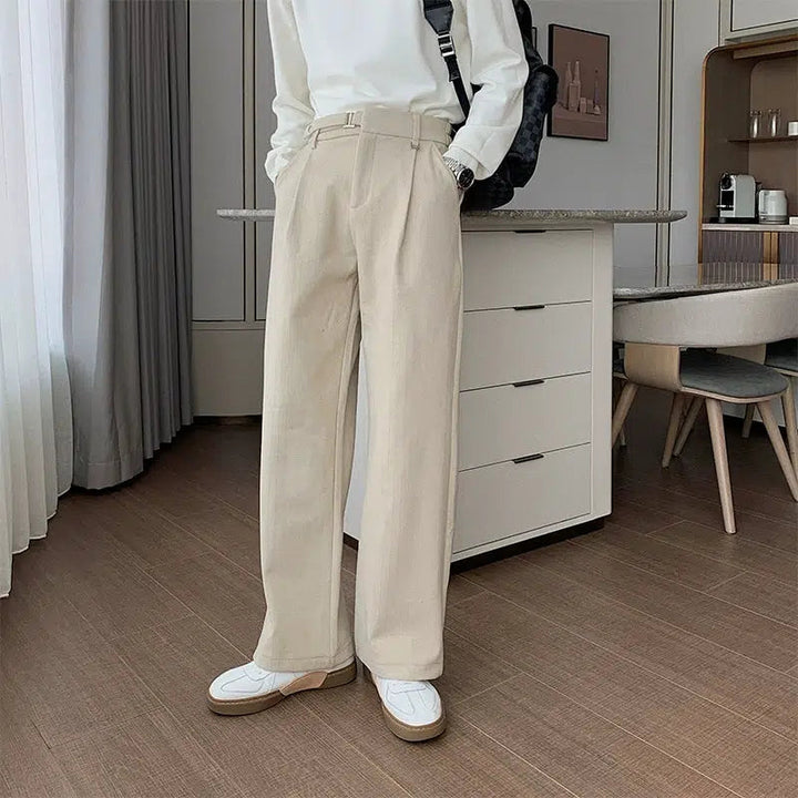 Autumn and Winter Pleated Pants with Adjustable Belt