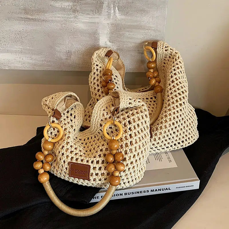 Bead Strap Crochet Shoulder Bag