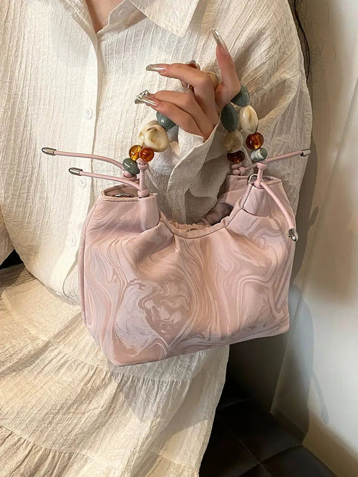 Beaded Handle Marbled Handbag