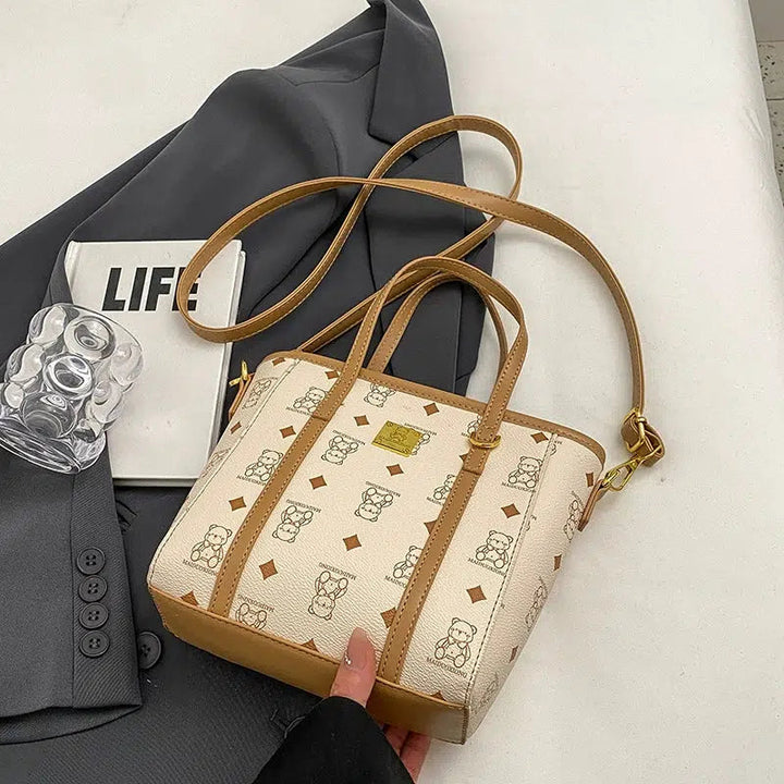 Bear Patterned Handle Tote Bag