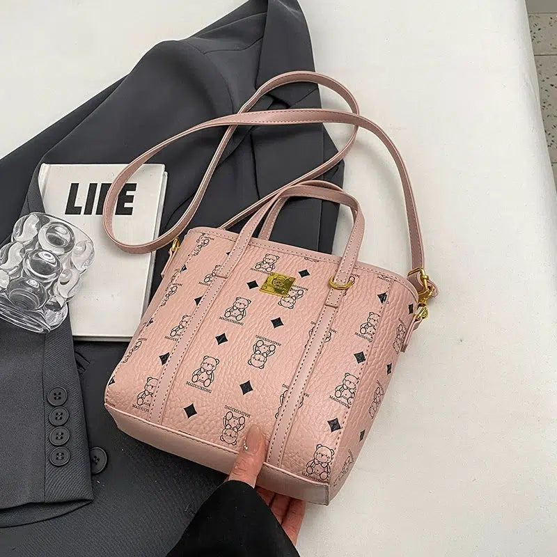 Bear Patterned Handle Tote Bag