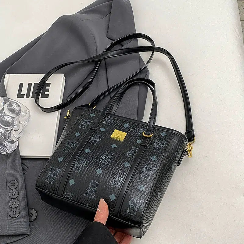 Bear Patterned Handle Tote Bag