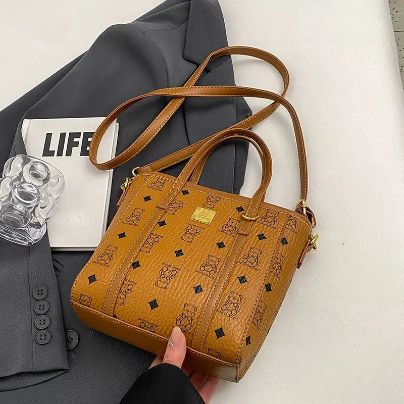 Bear Patterned Handle Tote Bag