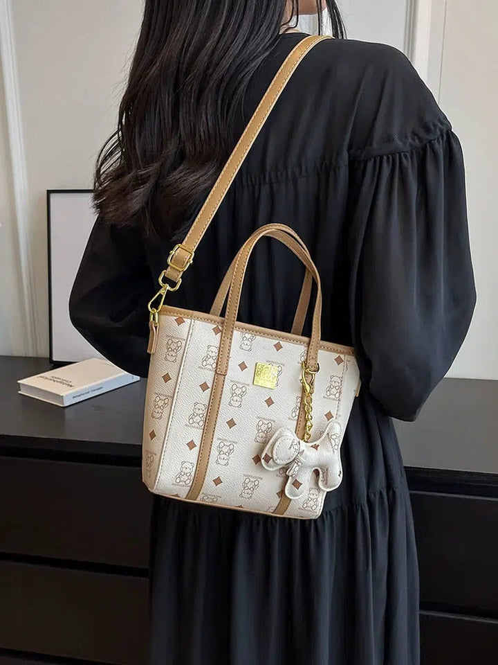 Bear Patterned Handle Tote Bag
