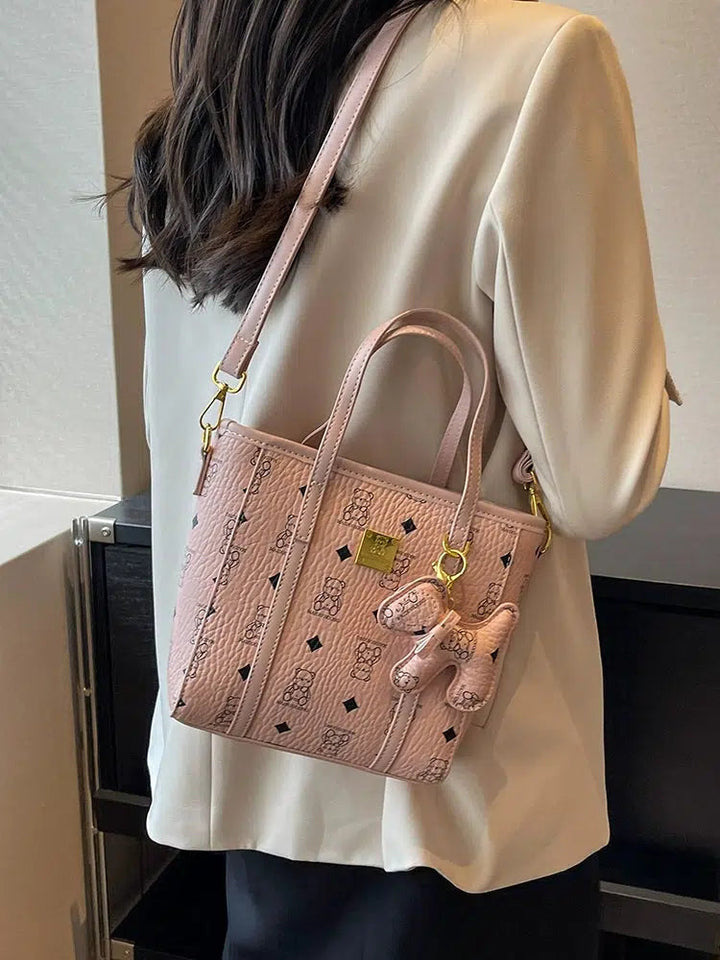 Bear Patterned Handle Tote Bag