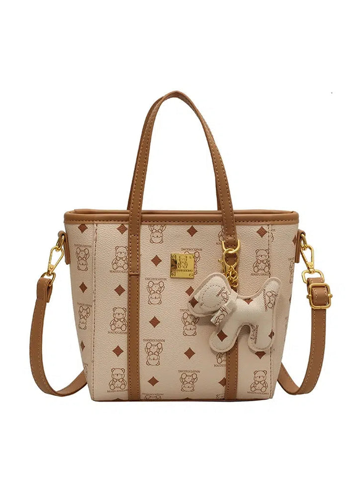 Bear Patterned Handle Tote Bag