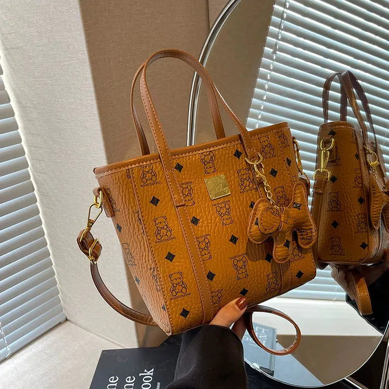 Bear Patterned Handle Tote Bag