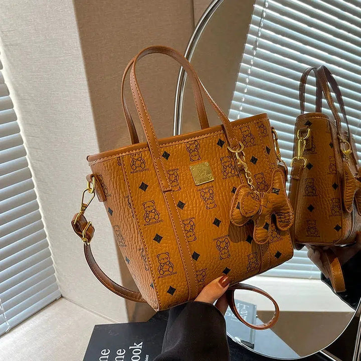 Bear Patterned Handle Tote Bag