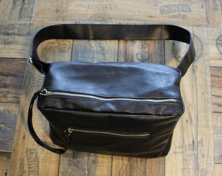 Black Large Faux-Leather Gym Bag