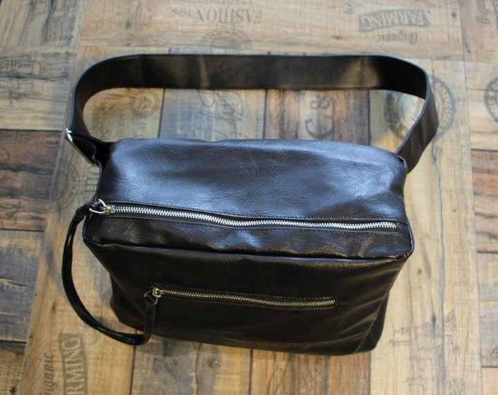 Black Large Faux-Leather Gym Bag