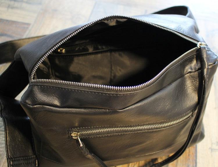 Black Large Faux-Leather Gym Bag