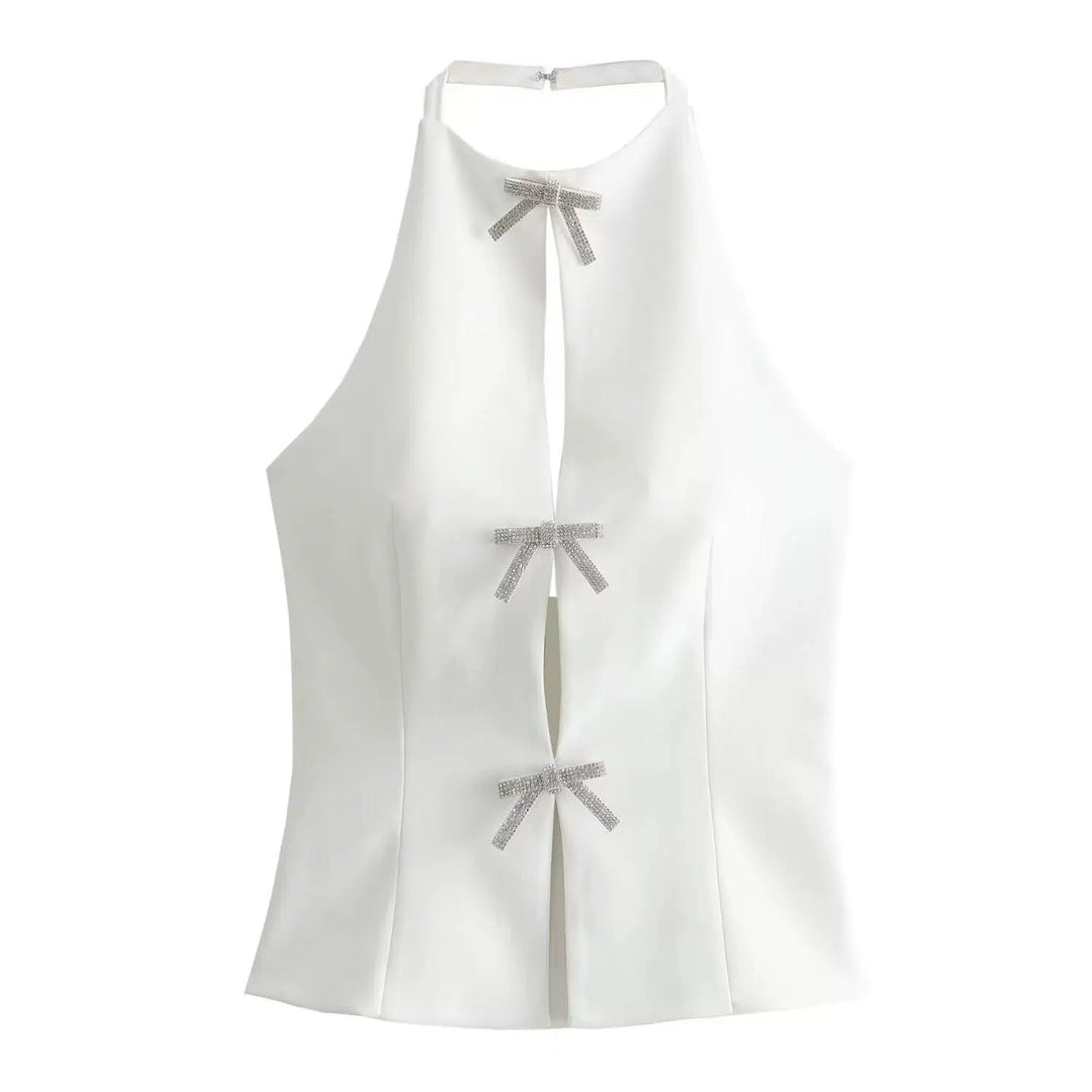 Bow Accent Halter Tank Top