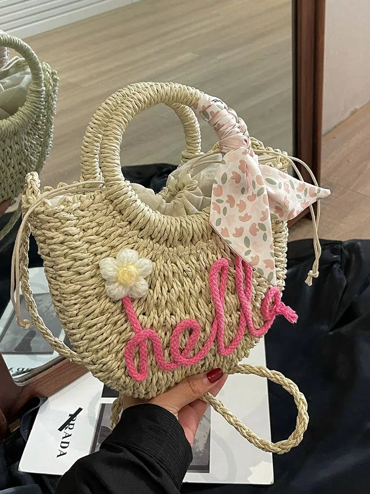 Bow Accent Handwoven Straw Bag