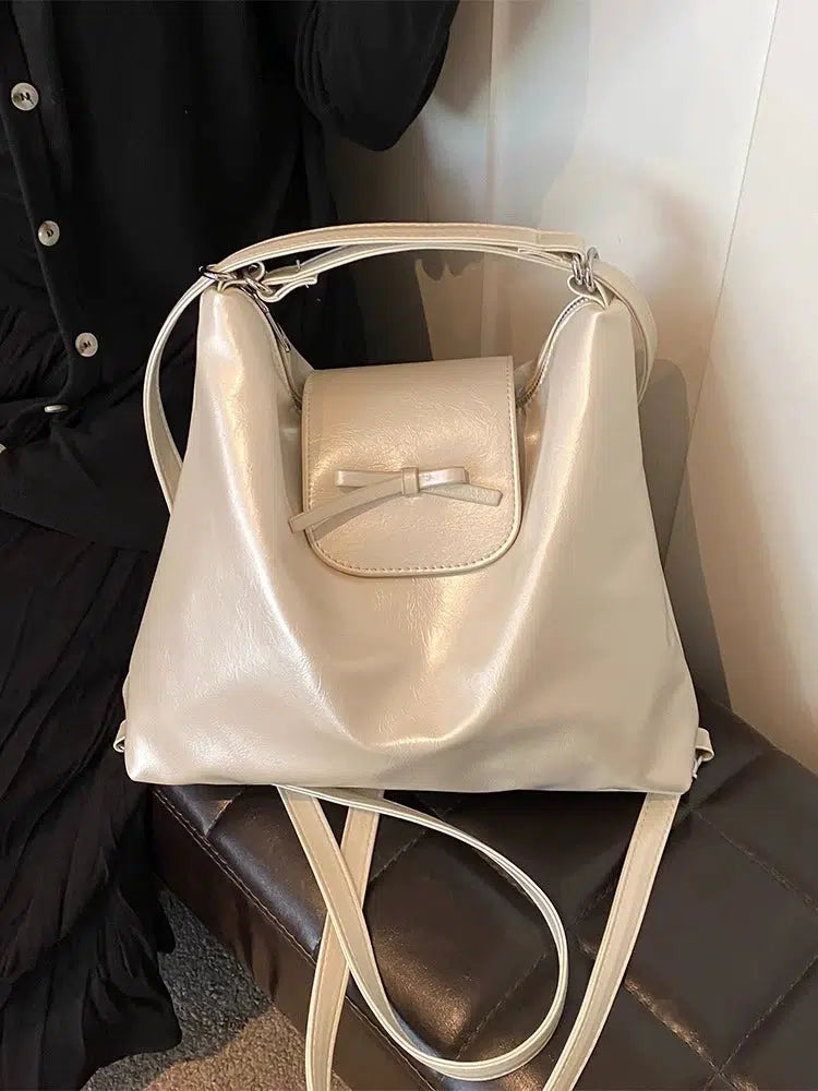 Bow Accent Shiny Leather Handbag