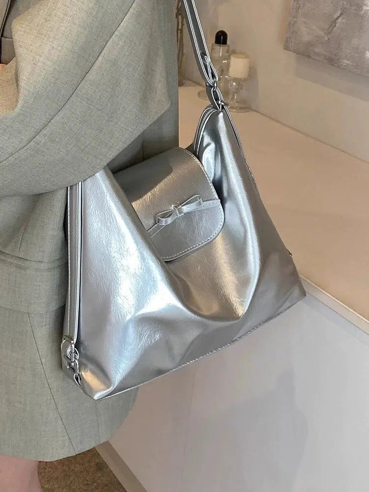 Bow Accent Shiny Leather Handbag