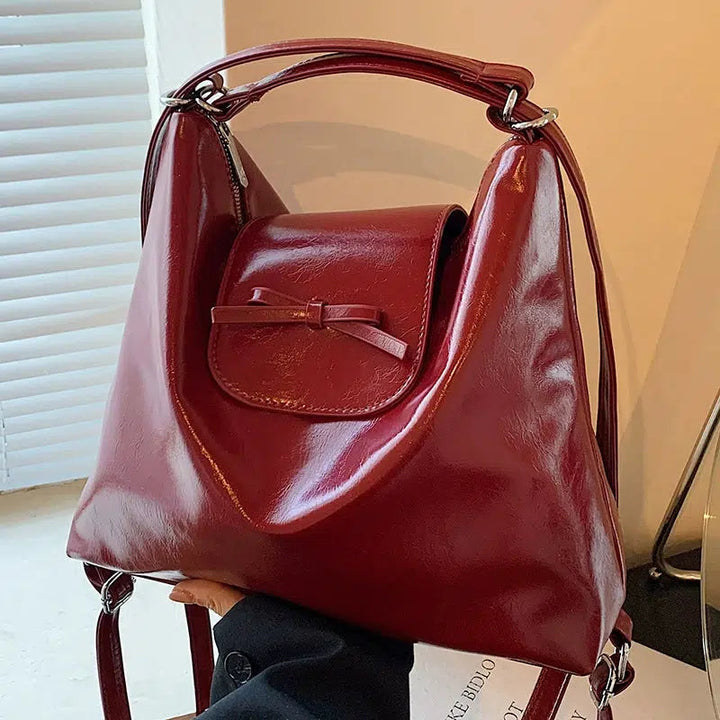 Bow Accent Shiny Leather Handbag