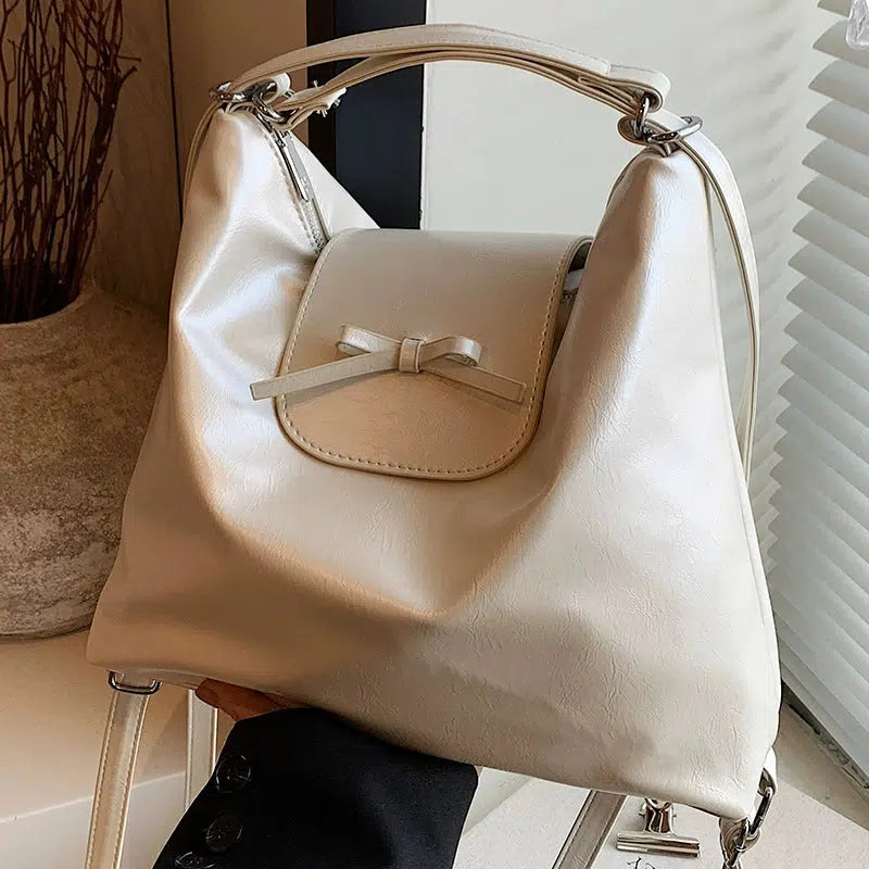 Bow Accent Shiny Leather Handbag