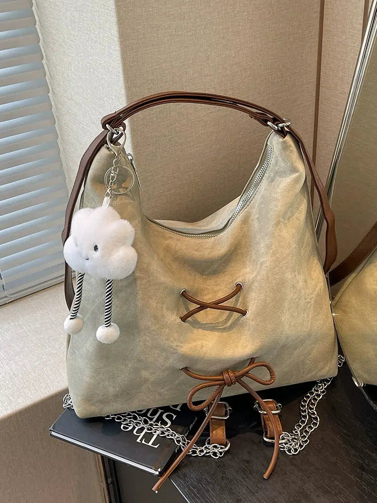 Bow Tie Denim Tote Bag