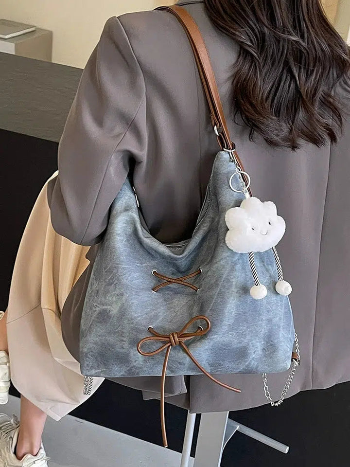 Bow Tie Denim Tote Bag