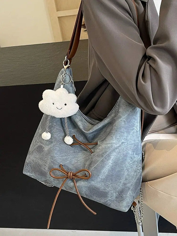 Bow Tie Denim Tote Bag