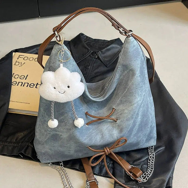 Bow Tie Denim Tote Bag