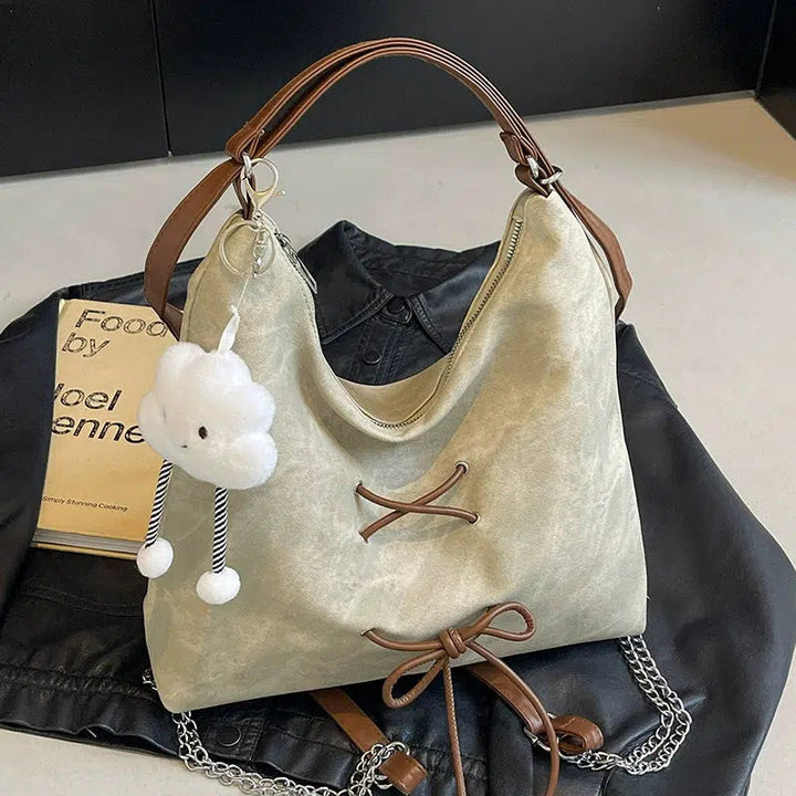 Bow Tie Denim Tote Bag