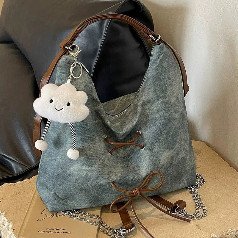 Bow Tie Denim Tote Bag