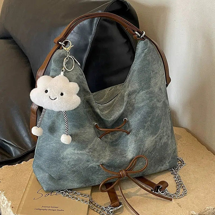 Bow Tie Denim Tote Bag