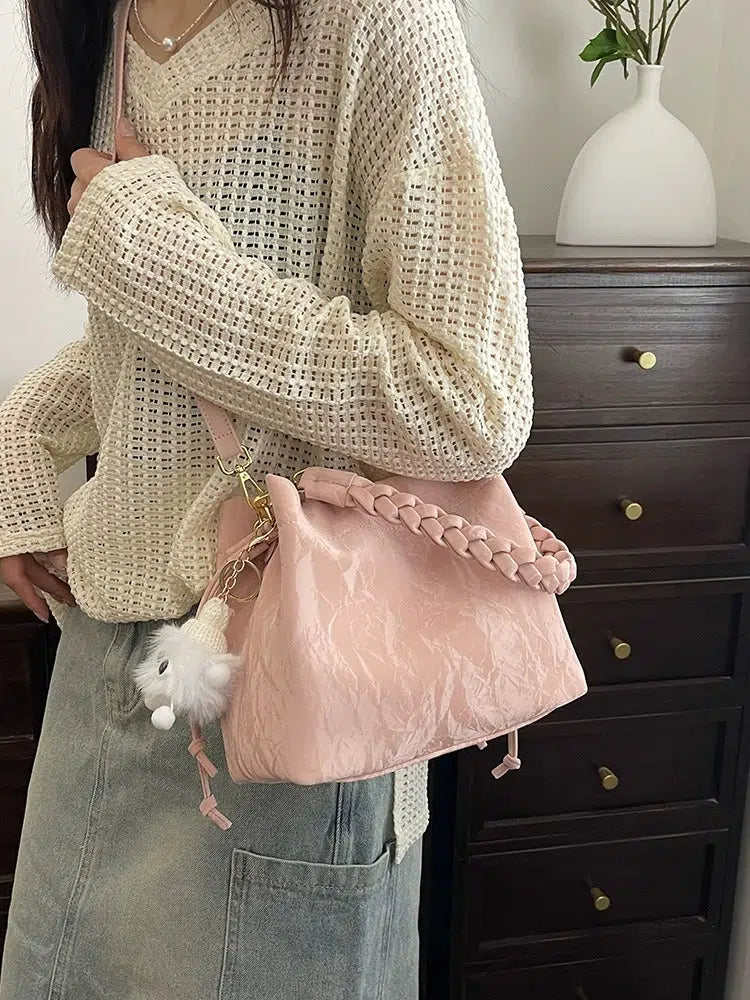 Braided Handle Bucket Shaped Bag