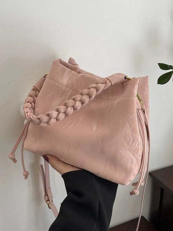 Braided Handle Bucket Shaped Bag